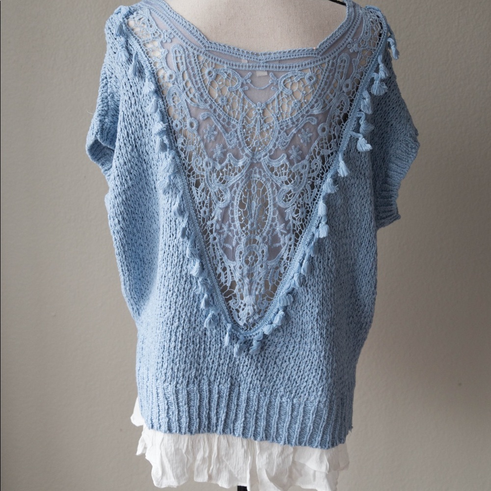ODDI back Lace sweater BLUE